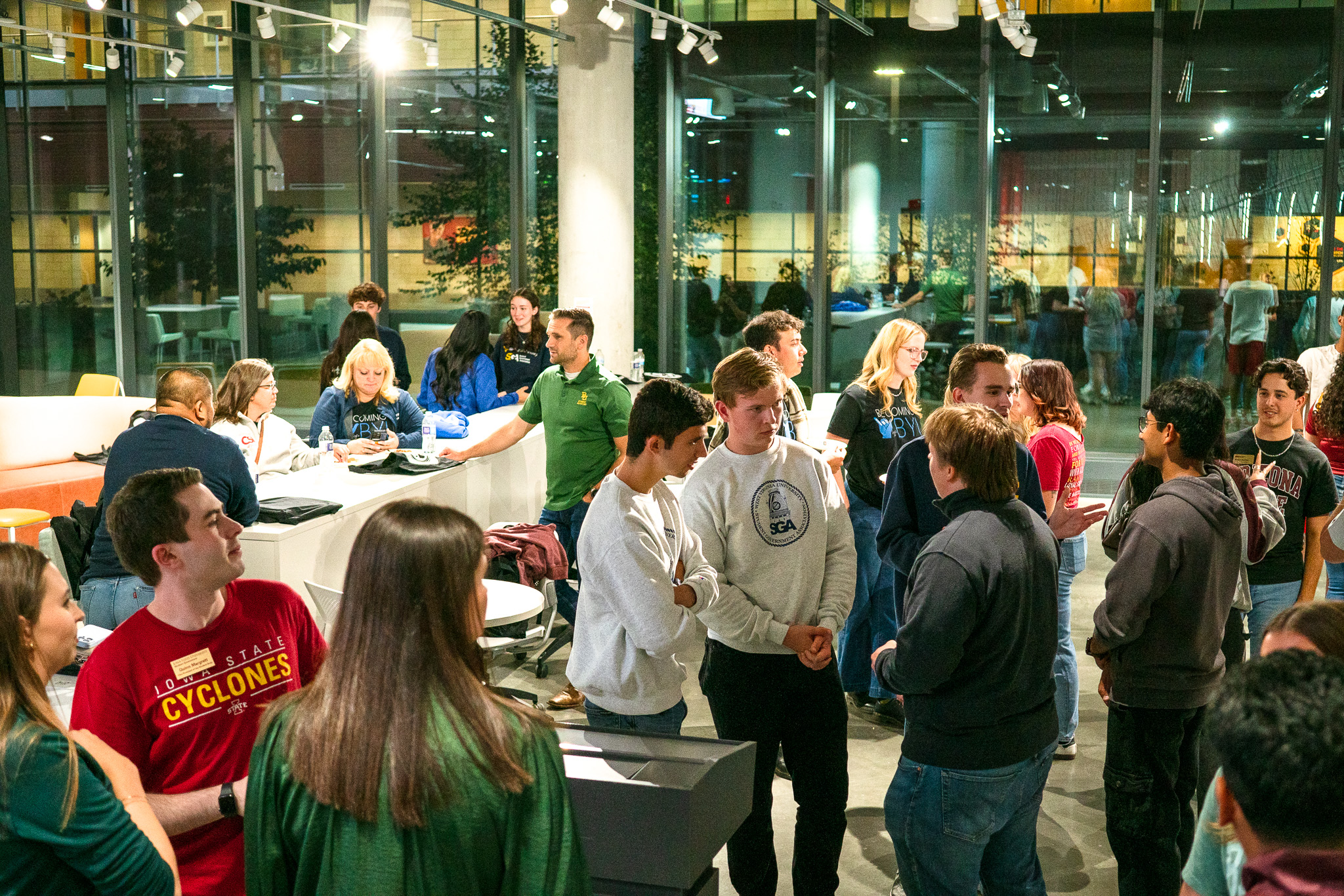 Students gathering at an event.